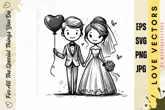 Crafting a Modern Romance: The Wedding Couple and Love Vectors - C3904