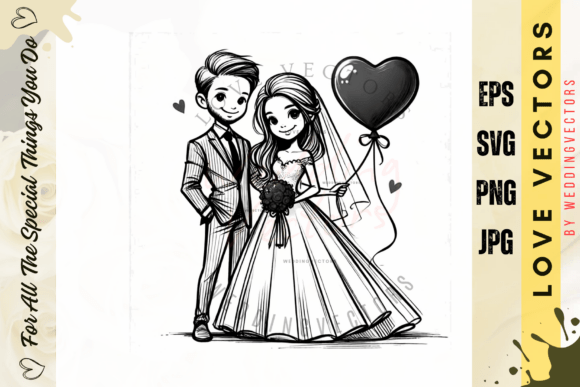 Embracing Nuptial Elegance with Wedding Couple and Love Vectors - C3837