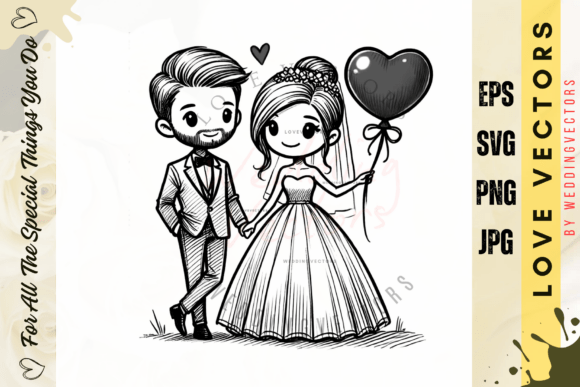 Enchanting Wedding Couple and Love Vectors: C3825