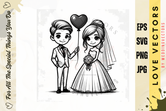 Wedding Couple and Love Vectors: A Bohemian Design Asset