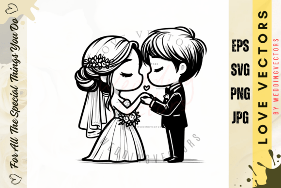 Wedding Couple and Love Vectors - C3605: A Minimalist Emblem